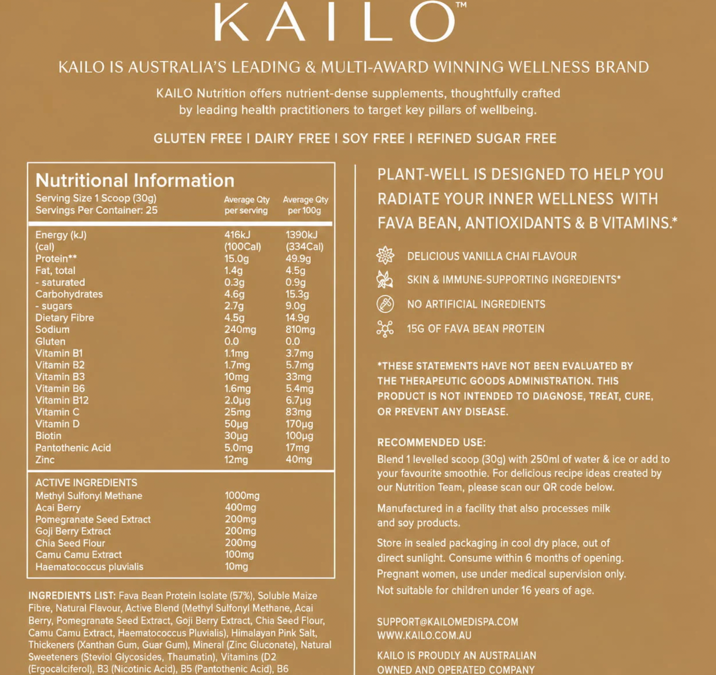 KAILO Nutrition - Plant Well Chai (5 single serve pack)