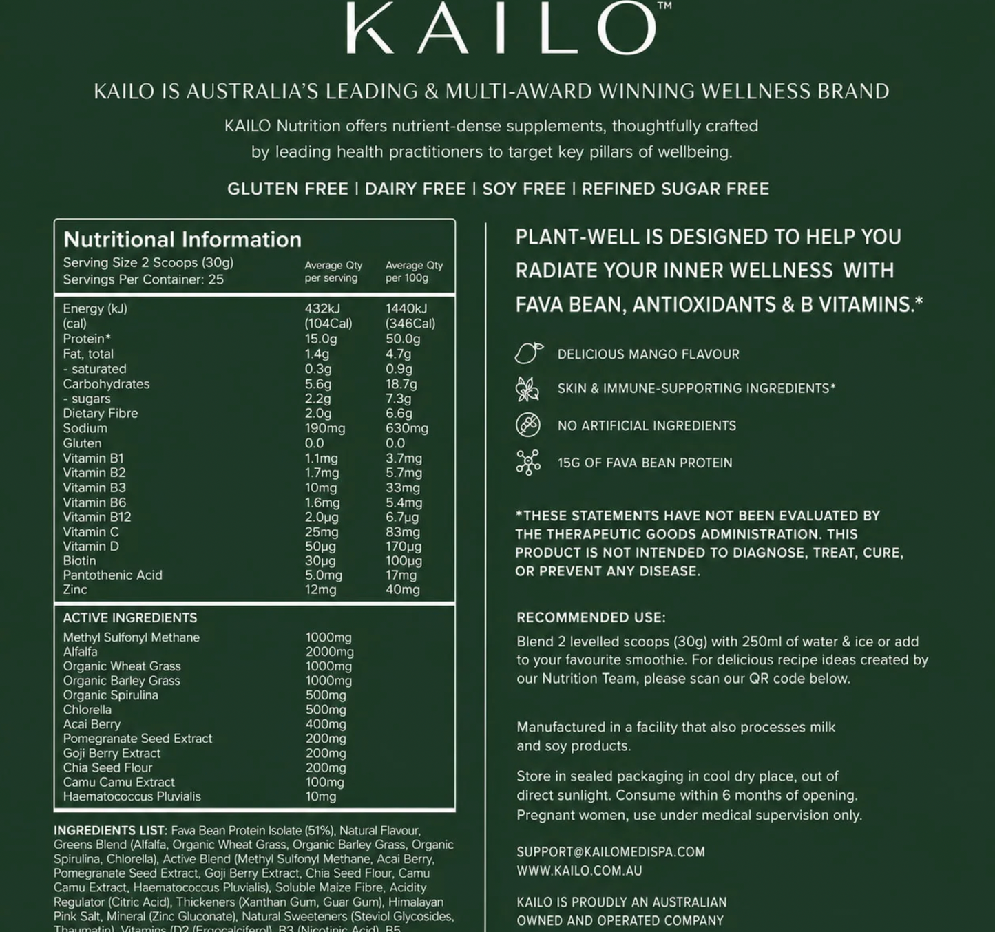 KAILO Nutrition - Plant Well Mango (5 single serve pack)
